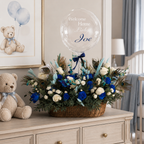 Welcome home baby garden with personalized orbz balloon