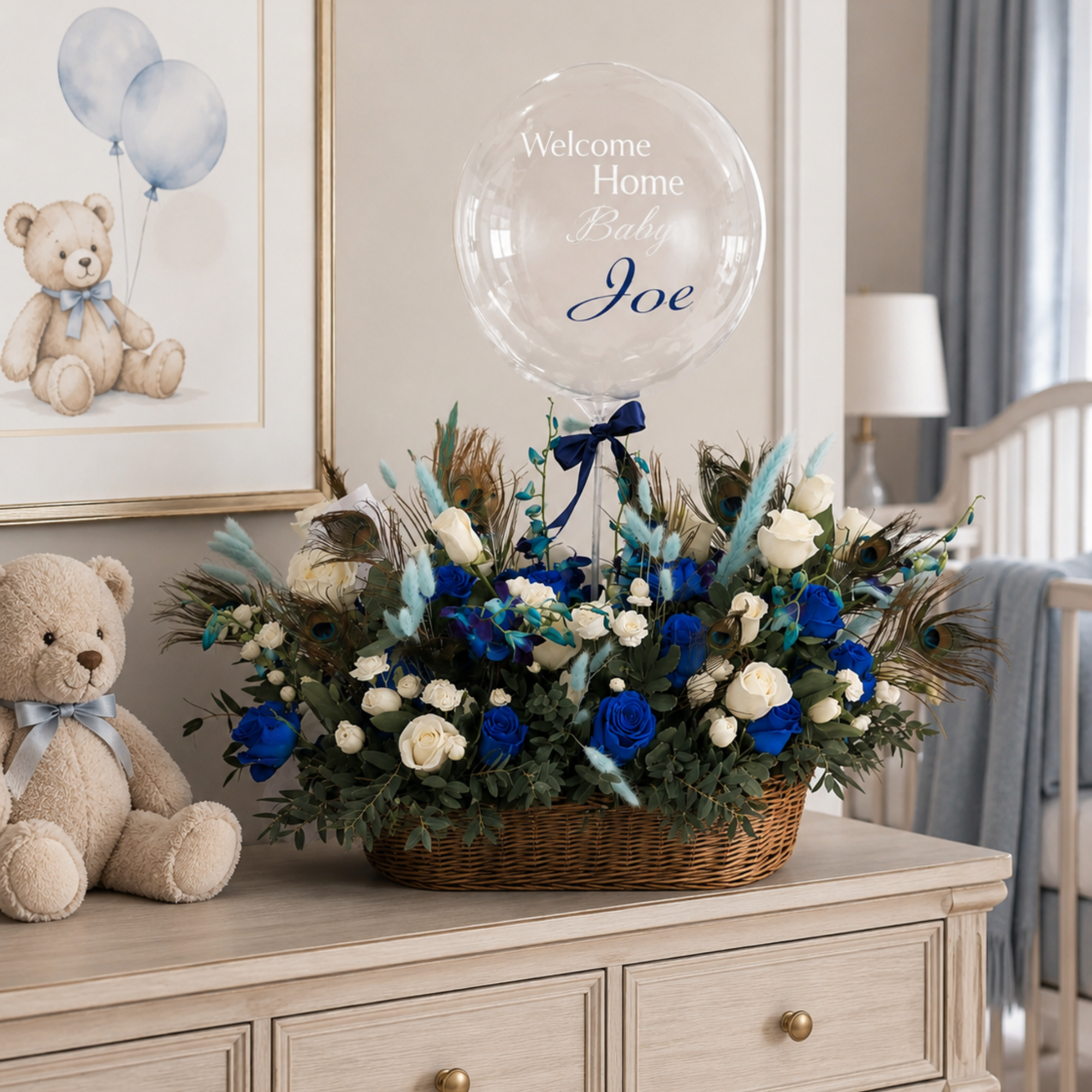 Welcome home baby garden with personalized orbz balloon
